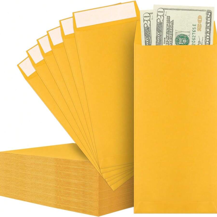 50pcs Cash Envelopes - 3.2x6.6 Inch Brown Kraft Paper Envelopes, Designed For Cash Management, Budgeting, Coin Storage, Checks, Gift Cards And Tickets - Multiple Styles - View 1