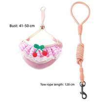 Cute Cherry Plaid Pet Harness And Leash Set, Suitable For Small Dogs & Cats, Breathable Vest-Style Harness, Lace Ruffle For Puppies & Kittens, Adjustable Outdoor Travel Leash - Pink - View 3