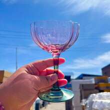 Hand Blown Petal Shape Crystal Wine Glasses, Gradient Color Coupe Cocktail Glasses, Vintage Champagne Flutes For Summer, Perfect Mother's Day & Birthday Gift For Her - 粉色 - 查看 7