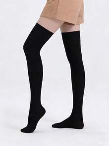 2 Pairs Women's Black Over-The-Knee Socks, Suitable For Daily Wear, Can Be Paired With Skirts - Black - View 6