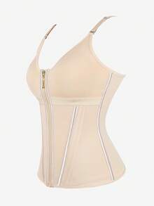 Áo corset hai lớp có gọng thép 15cm, khóa kéo vàng, dây đeo mảnh, thắt lưng khóa kim loại, đồ định hình vóc dáng, áo nịt eo, corset giúp thon gọn cơ thể. - Màu be - Xem 2