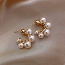 1 Pair Faux Pearl Hoop Earrings, Suitable For Daily Wear - Multicolor - View 1