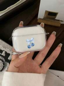 1个透明耳机保护套，创意蓝色蝴蝶结樱桃图案，适用于 4/1/2/3/Pro/Pro2/Pro3，简约时尚的节日礼物 - 無色 - 查看 5