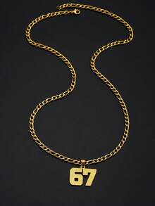 1pc European And American Punk Hip-Hop Baseball Football Arabic Numeral 67 Golden Sandblasted Necklace Exaggerated Sweater Chain Gold Necklace For Boys Girls Kids Soccer Ball Lovers Fashion Sports Style Street Outdoors Party Vacation Back To School Jewelry For Daily Wear - Multicolor - View 4