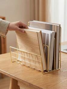 1pc File Holder Organizer Rack, Desktop Magazine Rack, Book & Document Folder Storage, Vertical Metal Alloy Organizer, Back To School Season - Multicolor - View 7