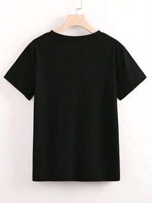 1 Pieza de Ropa Casual de Moda para Hombres y Mujeres, Camiseta Casual de Manga Corta con Cuello Redondo y Estampado de Leopardo y Cerezas para Mujer, Estilo Urbano a la Moda, versátil, fácil de combinar, adecuada para uso diario, estilo callejero, ropa de vacaciones, ropa de fin de semana. - Negro - Ver 2