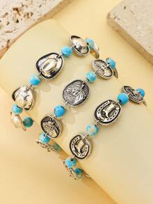 1 pieza Brazalete minimalista de aleación de turquesa con estilo vaquero occidental retro, unisex - Pulsera - Ver 9