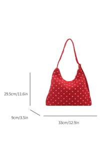 Women's Shoulder Bag, Fashionable Polka Dot Crescent Shaped Fabric Bag - Red - View 6