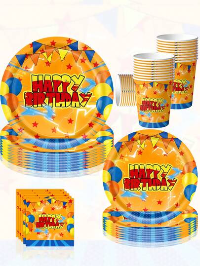 10 Pieces Cartoon Story Birthday Decorations Cartoon Story Party Supplies Birthday Plates, Mugs And Napkins Cutlery Set Party Decorations Service 10 Guests