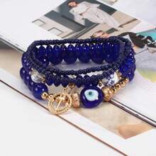 Set de 4 piezas de pulsera estilo bohemio con colgante de ojo de demonio de ancla, multicapa, con perlas de porcelana y cuentas de vidrio, pulsera elástica, nuevo juego de joyas, regalo casual - Bohemia - Ver 9