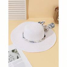 1 Piece Women's White Wavy Edge Bowknot Beach Sun Hat, Elegant Sunscreen Hat For Vacation & Travel, Summer Breathable Large Brim Sun Hat For Seaside Outings, Fashionable All-Match Holiday Casual Hat - 白色-2 - 查看 2