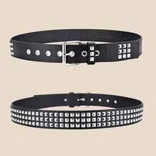 1 Stück Gürtel im europäischen und amerikanischen Stil mit quadratischen Nieten, Nietengürtel im Punk-Stil mit Metallpyramiden, Unisex Accessoire für den Alltag - Verschiedenfarbig - Übersicht 7