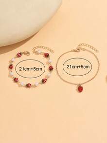 Bộ 2 chiếc vòng chân hình dâu tây tráng men dễ thương, phụ kiện trang sức thủ công phù hợp để đeo hàng ngày, đi biển, hẹn hò, dự tiệc. - Nhiều màu - Xem 4