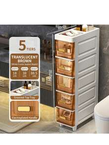 3/4/5-Tier Ultra-Slim Plastic Storage Cabinet, Bathroom Niche Cabinet, Large-Capacity Bathroom Storage Cabinet, Luxury-Style Bathroom Shelving, Floor-Standing Shelving For Beside The Toilet, Storage Cabinet; Suitable For Use In Offices As A Drawer-Style Document Organizer, Ideal For Narrow Corners In Studios, And Also Suitable For Living Rooms, Bedrooms, Or Bathrooms - 棕色的 - 查看 9