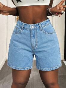 Women's Casual Everyday Pocketed Button Denim Shorts Summer - Light Wash - View 4