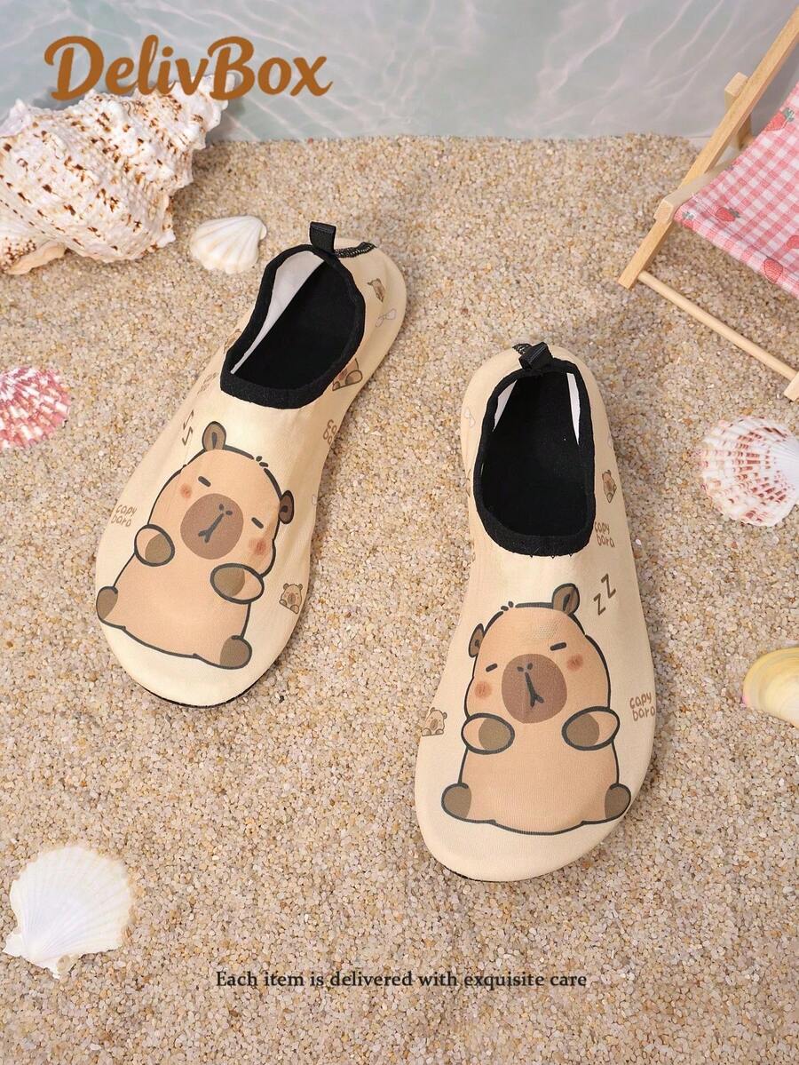 1 đôi giày trẻ em ngoài trời, đi biển, chống trượt, thoải mái, thoáng khí, họa tiết động vật hoạt hình dễ thương, giày yoga và khiêu vũ cho bé gái. - màu nâu - Xem 1