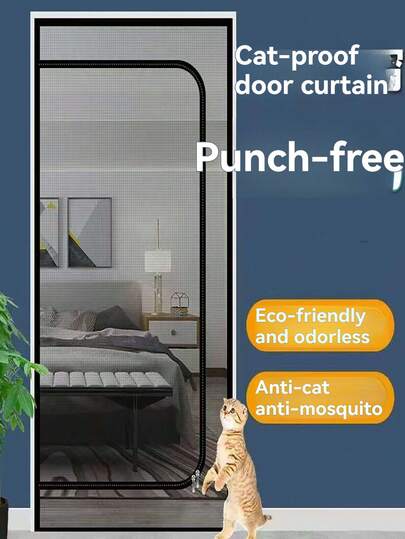 1 cái - Rèm cửa cho thú cưng có khóa kéo, thiết kế lưới xếp sóng, chỉ giặt tay, lưới an toàn cho thú cưng trong phòng ngủ bốn mùa, trang trí nhà cửa dịp lễ, vải thoáng khí kiểu cổ điển, dành riêng cho người nuôi chó.