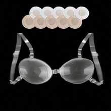 1 Pair Reusable Transparent Silicone Wireless Bra - Strapless Lift-Up Bra With 10 Circular Non-Woven Breast Pads, Suitable For Strapless/Backless Dresses, Bikinis, Deep V-Neck And Low-Cut Designs - Multicolor - View 1