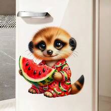 Autocolant pentru fereastră cu tematică de vară, Meerkat - Decal autoadeziv detașabil din PVC, design cu model neregulat de suricată și pepene verde, pentru decor de perete pentru fereastră, dormitor și living - decorare ușor de decojit și lipit, temă cu animale - A - Vizualizare 7