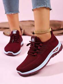 Women's Mesh Breathable Running Shoes, Soft Comfortable Flying Woven Shoes, Casual Versatile Outdoor Sneakers Mama Shoes,Running Shoes - 紅色 - 查看 3