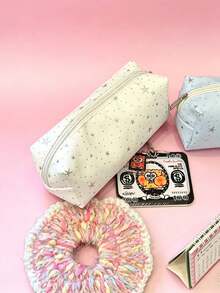 1pc White Star Canvas Pencil Case, Simple & Spacious Stationery Pouch For Girls - Multicolor - View 6