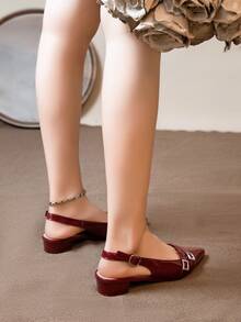 Sandalias de tacón alto de unicolor con hebilla, adecuadas para ir al trabajo, fiestas de vacaciones, oficina, hogar, exterior, primavera, verano, otoño - Burdeos - Ver 3