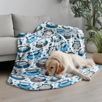 Chăn ấm áp và thoải mái cho thú cưng 280gsm - Thảm nỉ in hình cú hoạt hình, có thể giặt máy, thích hợp sử dụng trong nhà, trên xe hơi, ngoài trời, mọi mùa, cung cấp lớp đệm ấm áp cho thú cưng, có 2 kích cỡ, phù hợp với mọi giống chó và mèo.