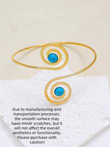 1 pieza Brazalete de cuff de brazo con piedra de turquesa estilo bohemio para mujer, ajustable y abierto, joya de declaración para fiesta - Dorado - Ver 5