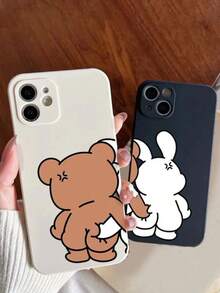 Compatible With IPhone 17/17 Pro/17 Pro Max/16/15/14/13/12/11 Series, 1pc Ins Cube Cartoon Cute Couple Pattern Full-Coverage Anti-Fall Phone Case, Fashionable Phone Protective Cover For IPhone 17 Pro Max - White - View 4