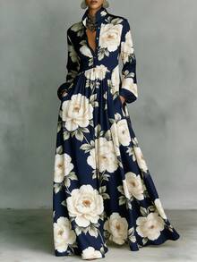 2026 European And American French-Style Slim-Fit Long-Sleeve Printed Dress, Elegant Retro Casual Dress, Holiday-Style Women's Clothing - 白色 - 查看 6