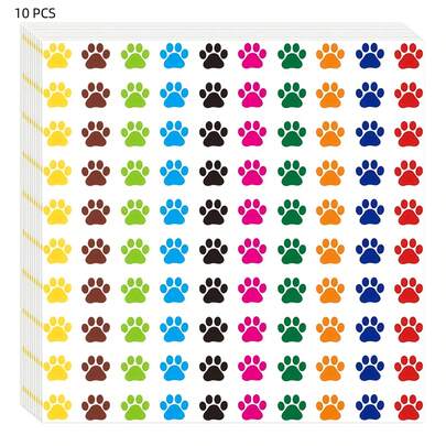 10pcs Mini Dog Paw Print Doodle Stickers, 10 Colors 16x13cm, Office Supplies, Teacher Rewards, Scrapbooking, Diary Decoration, PVC Waterproof Stickers