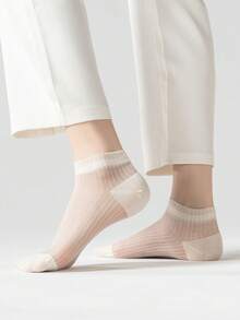 5 Pairs Women's Summer Ultra-Thin Cotton Mesh Ankle Socks, Lightweight Breathable Comfortable Short Socks For Daily Wear - Multicolor - View 2