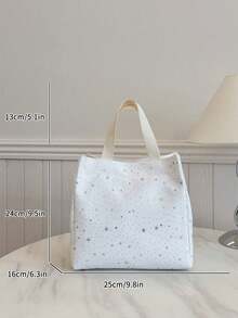 Portable Insulated Lunch Bag, Lunch Box, Bento Bag, Dinner Insulation Bag, Thickened Cute Fruit Lunch Bag For Students, Asymmetrical Star Lunch Bag Lunch Container Large Capacity Travel Essentials - White - View 10