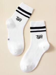 1 Pair Children's Socks, All-Season, Sweet Cherry Print Mid-Calf Socks For Girls, White & Red Striped Socks, Soft & Comfortable Baby Socks, Suitable For Spring & Autumn, Boys Socks, Suitable For School & Daily Wear - Multicolor - View 1
