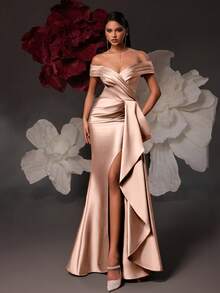 Vestido de noche elegante de cintura alta para mujer VIPGIRL - Oro rosa - Ver 6