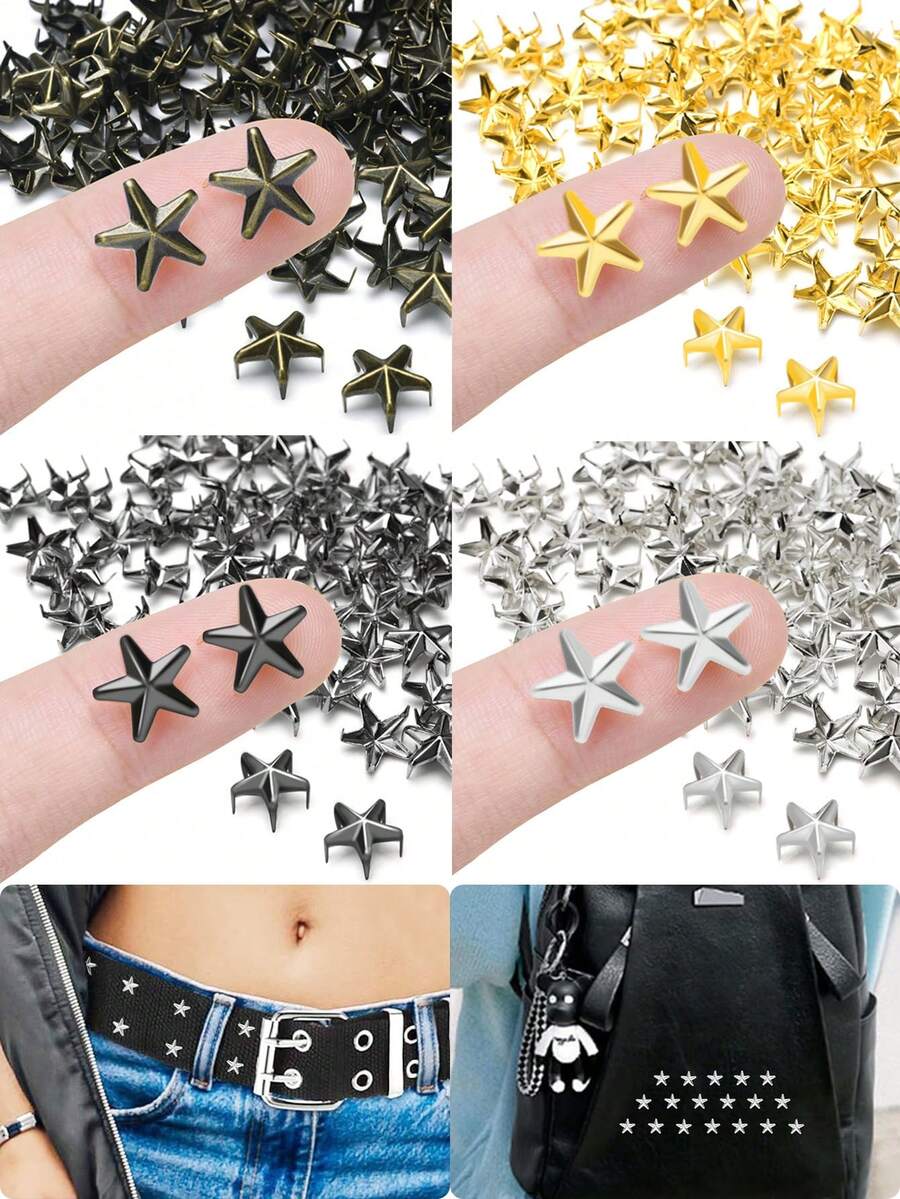 100颗10毫米星形铆钉,皮革星形铆钉,朋克摇滚服饰配饰,适用于腰带、行李箱、鞋子、帽子、手镯、宠物项圈、DIY皮革工艺品 - 星星 - 查看 1