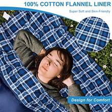 AGEMORE Cotton Flannel Double Sleeping Bag for Camping Backpacking Or Hiking. Queen Size 2 Person Waterproof Sleeping Bag for Adults Or Teens. Lightweight with Compression Sack - azul - Ver 3