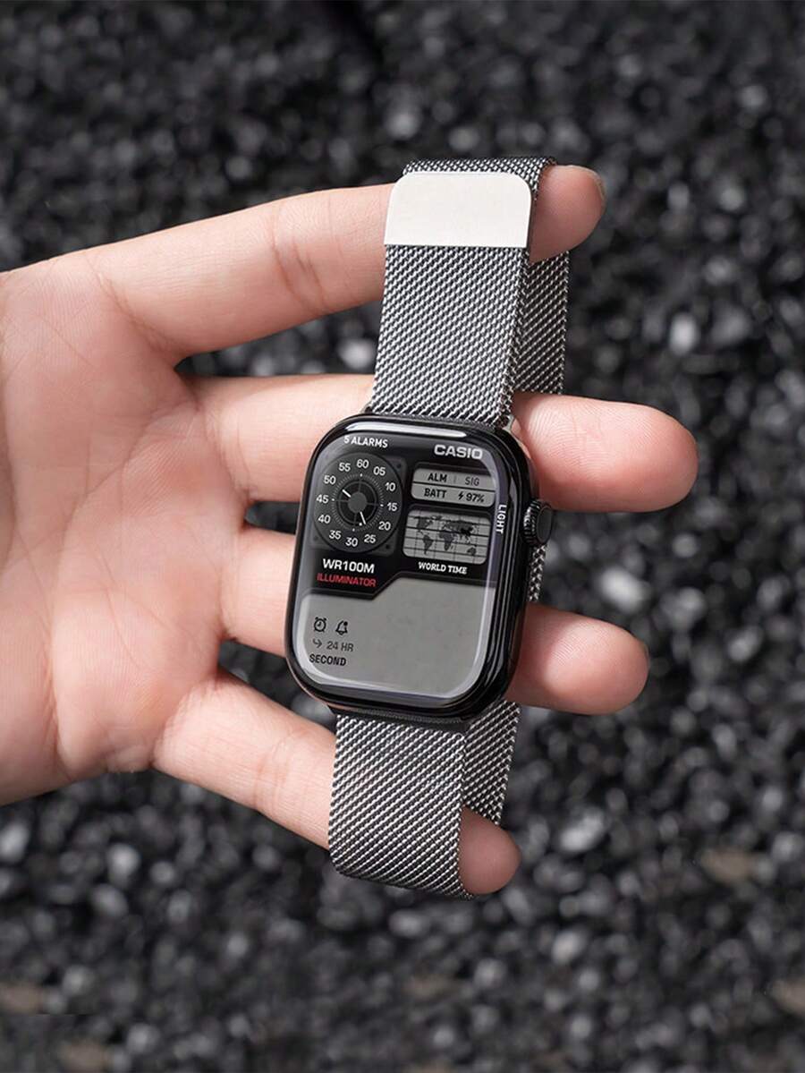 1条金属米兰尼斯表带，兼容 38mm、40mm、41mm、42mm、44mm、45mm、46mm、49mm，男女通用，不锈钢网状磁吸可调节表带，适用于 Ultra、11、10、9、8、7、6、5、4、3、2、1、SE系列 - 銀色 - 查看 1