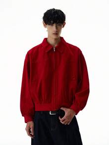 Red Harrington Atmosphere Collar Jacket For Men, Loose, High-End, Casual, Retro, Versatile Top Jacket - Red - View 3