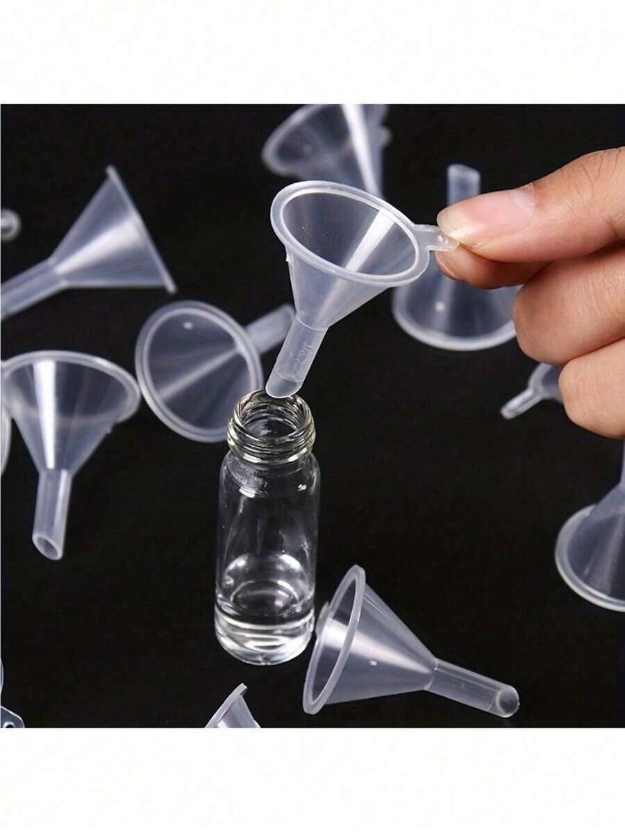 20 piezas de embudos pequeños de plástico transparente, adecuados para botellas de experimentos, aceites esenciales, perfumes, especias, arena y polvo, herramienta esencial para medición y transferencia precisas - Multicolor - Ver 1