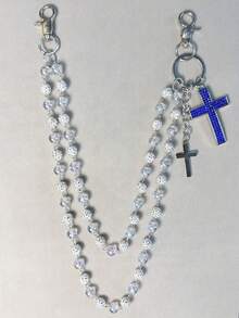 1件时尚街头嘻哈风项链，配有悬挂式水晶球十字架吊坠，手工制作，男女通用，多功能配饰 - 彩色 - 查看 17