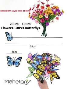MEHELANY 20 bông hoa và bướm giả trang trí, nhiều màu sắc, hoa và bướm mùa xuân, cành hoa thích hợp để trang trí bình hoa trong nhà, tiệc cưới, sinh nhật, trang trí chủ đề mùa xuân, sân vườn ngoài trời, trong nhà, đồ dùng cắm hoa tự làm (Kiểu ngẫu nhiên) - Nhiều màu - Xem 3