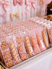 100个粉色蝴蝶结透明糖果袋，女孩生日派对回礼袋，节日、婚礼礼物袋，粉色蝴蝶结派对回礼袋，婴儿派对饼干袋，棒棒糖包装袋，蝴蝶结生日派对填充物，透明食品包装袋，粉色派对用品，新娘送礼会食品包装，性别揭晓派对装饰，烘焙饼干袋，粉色蝴蝶结装饰，派对餐桌装饰，生日礼物，派对回礼 - 蝴蝶結混款 - 查看 3