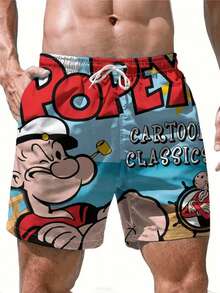 Men's Sailor Pattern Beach Shorts - Lightweight Quick-Dry Vintage Cartoon Print, Machine Washable For Pool & Holiday - Retro Comic Design, Casual Style Summer Swimwear, Poolside Leisure - Multicolor - View 4