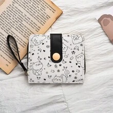 Minimalist Cute Cat Design Women's Snap Closure Coin Pouch, Multifunctional Short Wallet Card Holder With Handle - Multicolor - View 5