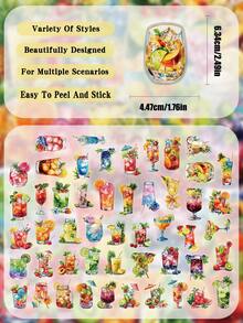 50pcs Summer Drinks Stickers For Luggage, Laptop, Scrapbook, Desktop, Room Storage Box, Decor DIY Transparent Stickers Scrapbook Supplies Scrapbooking - Summer Drinks - View 2