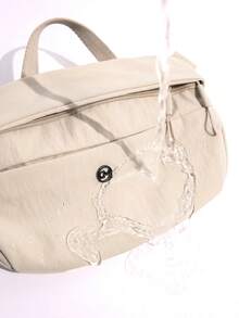 简约尼龙斜挎包，男女通用 | 浅米色，可折叠顶部提手 | 多口袋，可调节 | 日常通勤/办公/旅行 | 耐用包包 - 彩色 - 查看 9