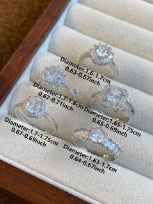 5pcs Luxury Cubic Zirconia Flower Open Copper Ring Set, Suitable For Women's Wedding And Party Wear (Gift Box Not Included) - Silver - View 5