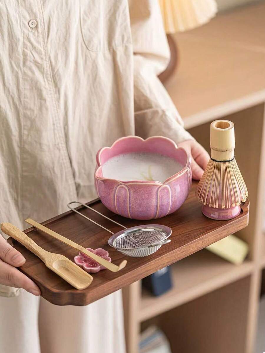 1件/2件/4件/5件/7件装新款莲花渐变抹茶套装，创意花瓣窑烧抹茶碗，高品质抹茶工具组合，包含抹茶碗、打蛋器、竹勺、抹茶筛，适合抹茶爱好者和初学者，母亲节、长辈、情人节的绝佳礼物 - 彩色 - 查看 1