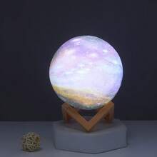 1pc Creative INS Moon Lamp Bedside Table Lamp Bedroom Nightstand Small Night Light Star Projection Dream Light (Plastic Bracket Color Is Random) - White - View 17